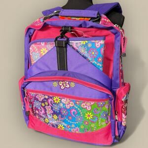Vtg Pink Flowers Vinyl Bookbag Backpack Y2K Rainbow Binder School Bag Butterfly